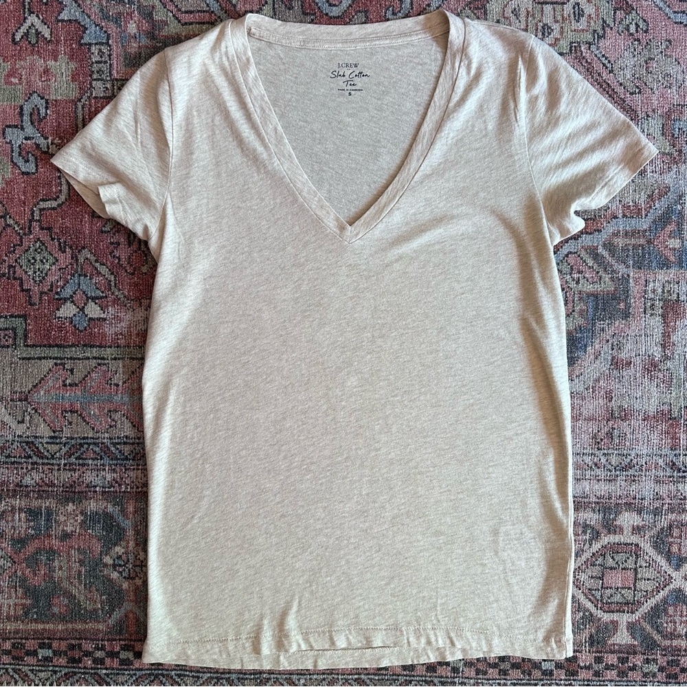 J Crew Slub cotton beige V neck T shirt